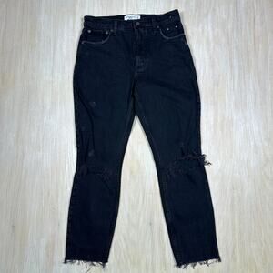Abercrombie & Fitch The Skinny High Rise Edgy Distressed Ripped Black Jeans 28